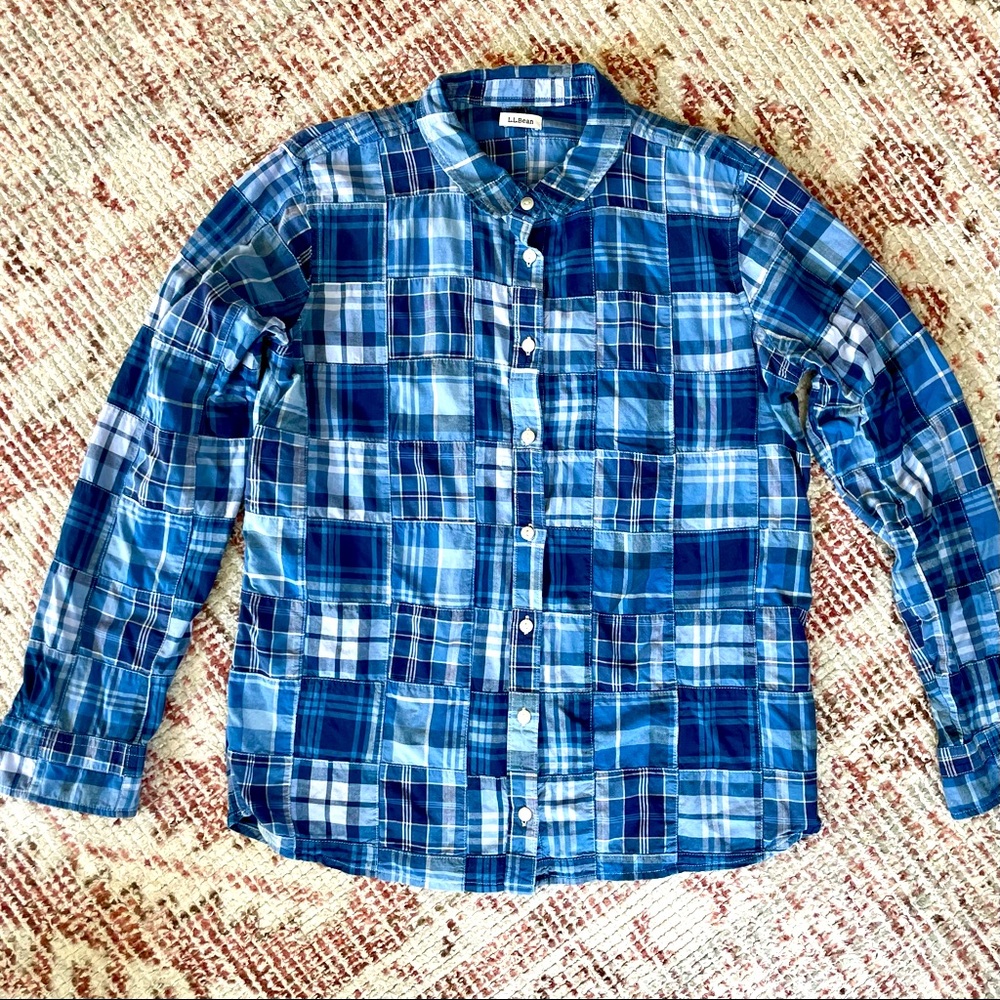 L.L. Bean Indigo Madras Shirt - EUC